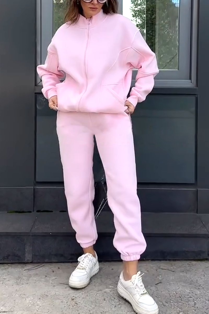 Women's Casual Zip Track Suit Pink