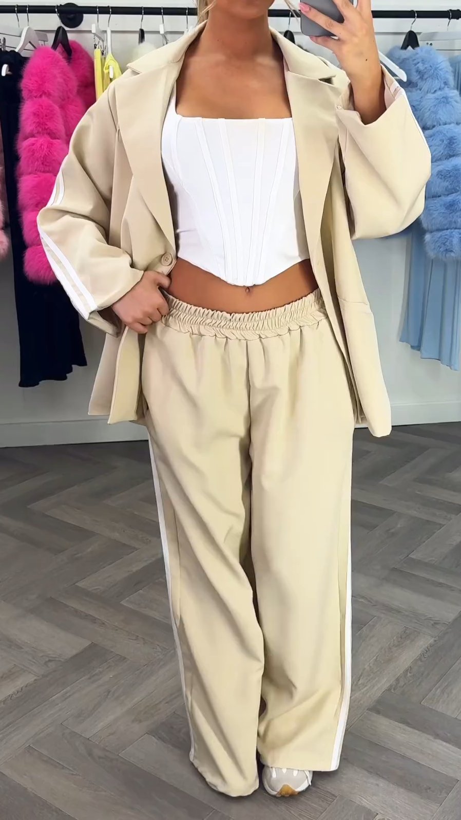 Women's Casual Striped Suit Pants Set Apricot