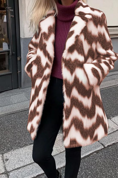 Casual zebra print coat brown