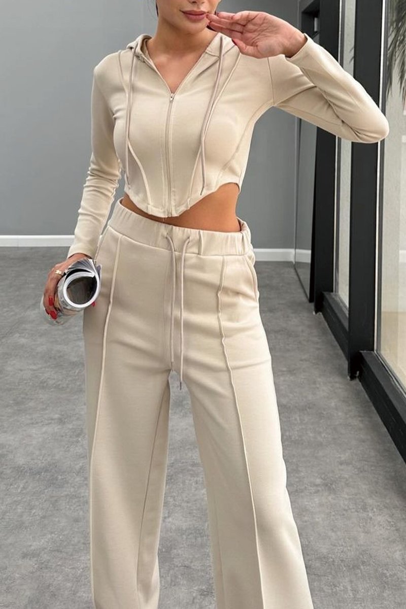 Women's solid color hoodie and pants set