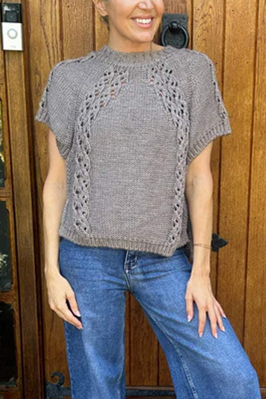 Women's knitted solid color lace-up sweater Taupe