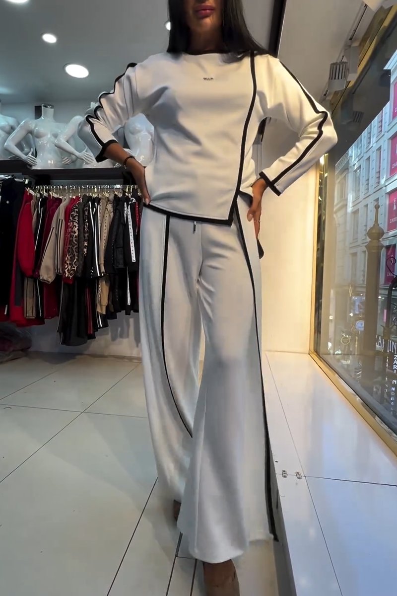 Women's Casual Contrast Color Irregular Pants Suit