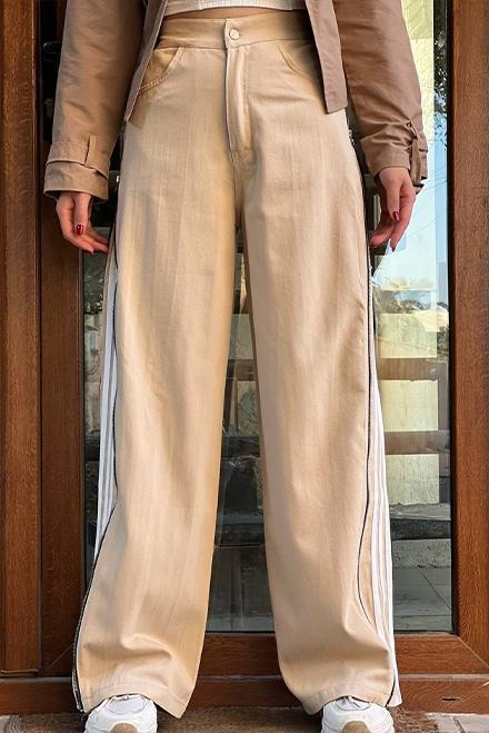 Women's casual side-block wide-leg pants Khaki