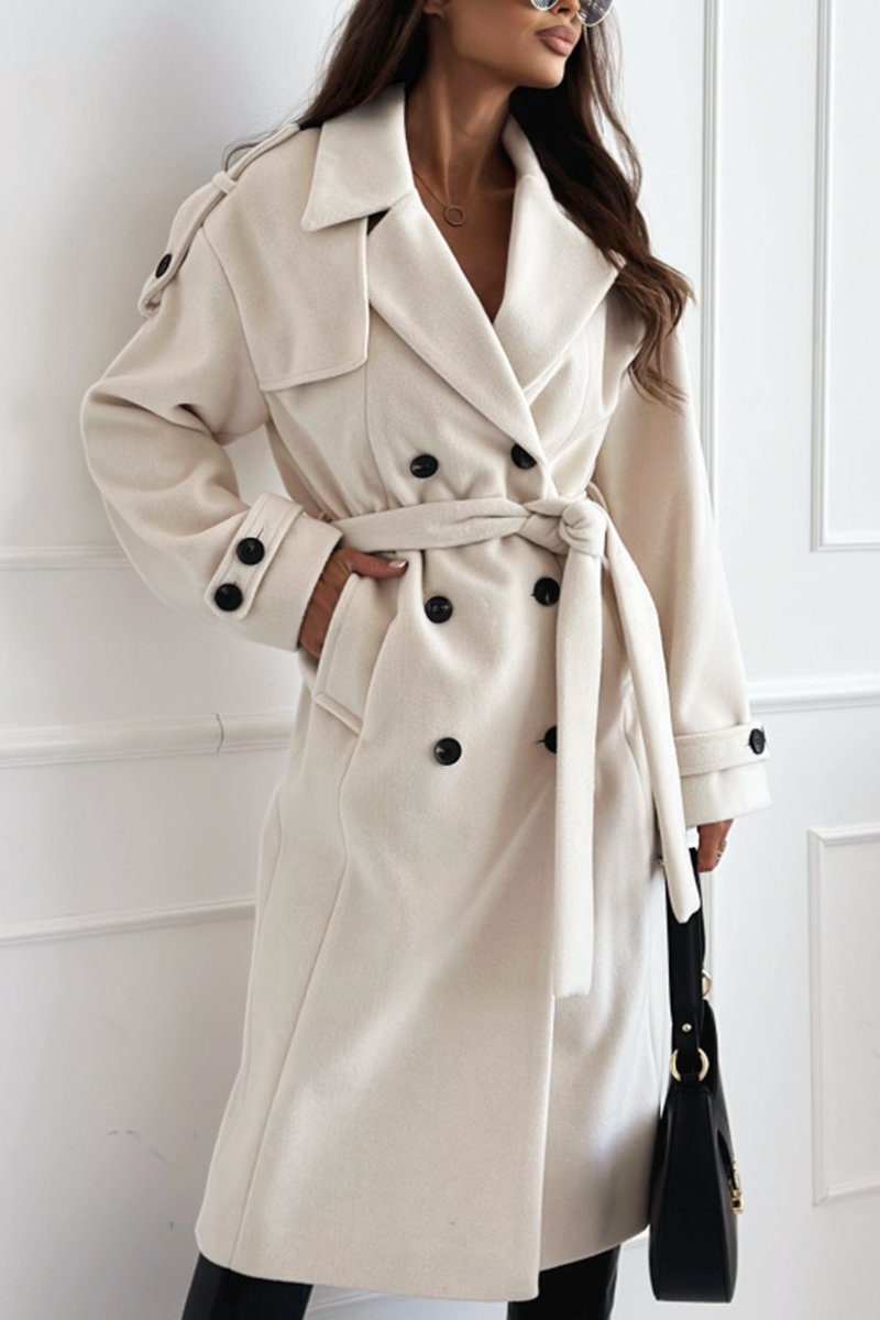 Women's Casual Solid Color Long Coat Beige