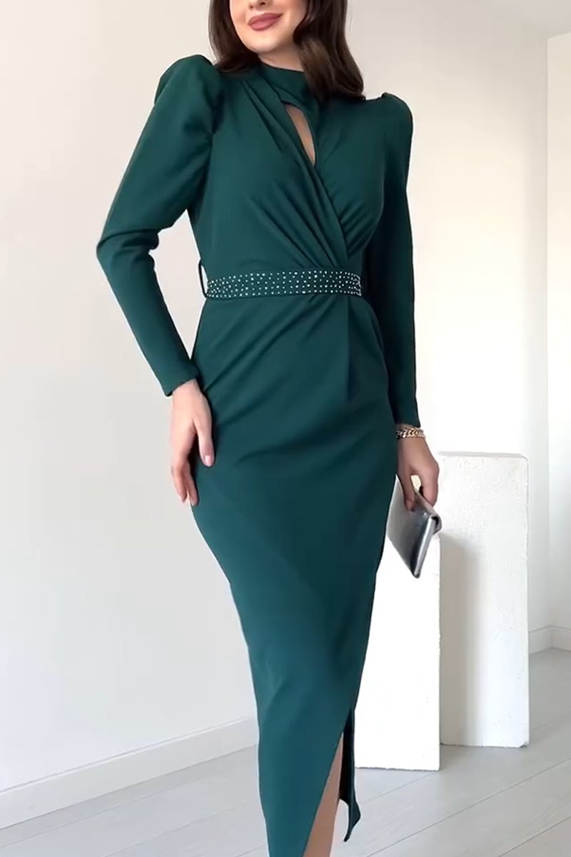 Women's Elegant Puff Sleeve Slit Dress