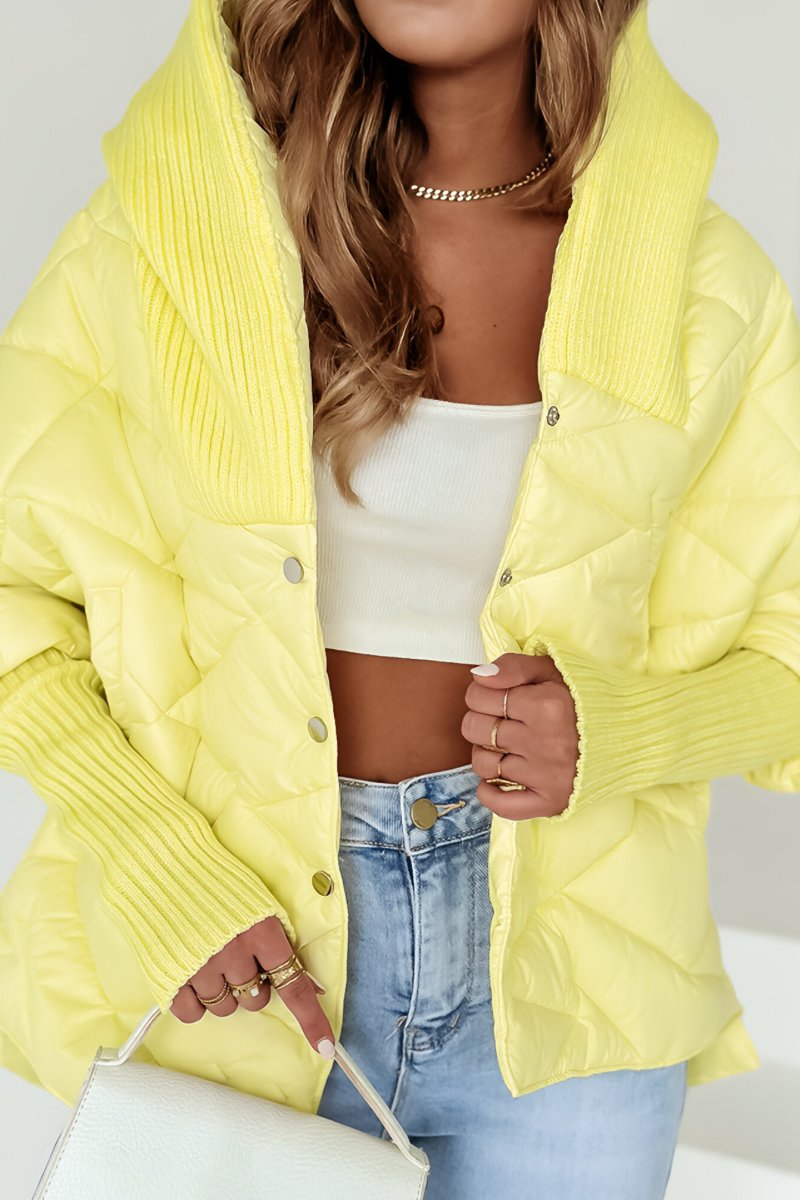 Women's Long Sleeve Hooded Patchwork Coat yellow