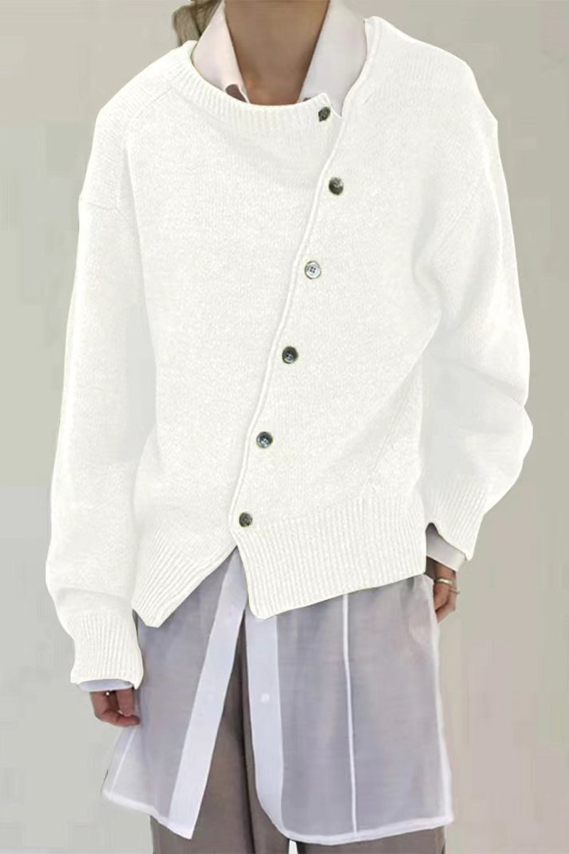 Women's solid color irregular buttoned cardigan White