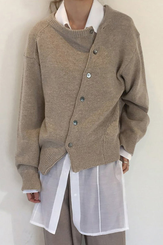 Women's solid color irregular buttoned cardigan Apricot