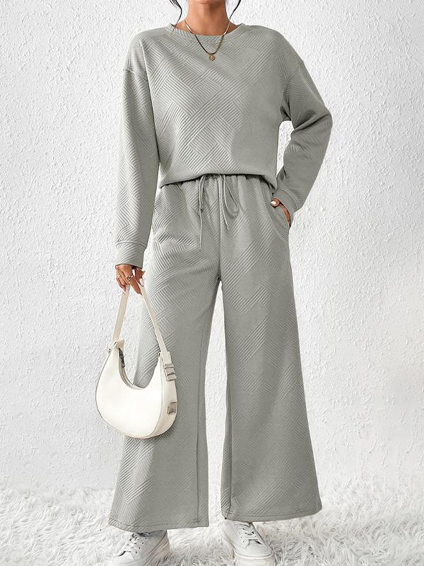 Women's Solid Textured Drawstring Track Suit Gray