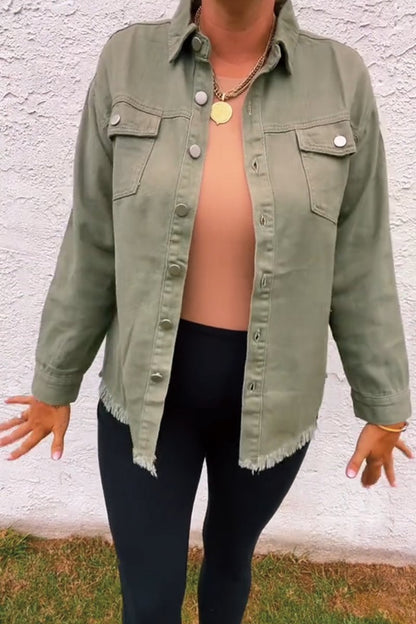 Women's solid color denim jacket Army green