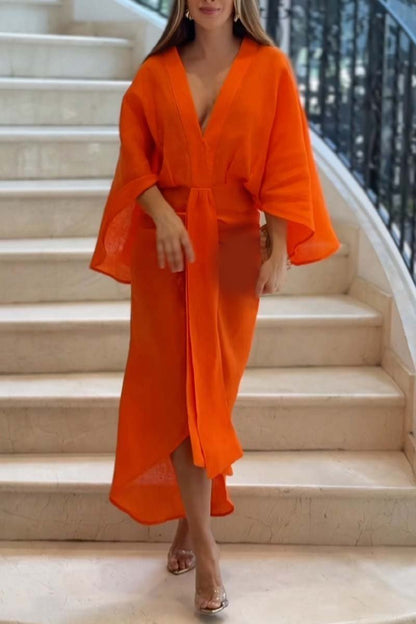 Fashionable and elegant solid color fishtail dress Orange