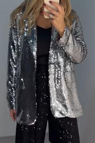 Women's Casual Elegant Solid Color Sequin Blazer