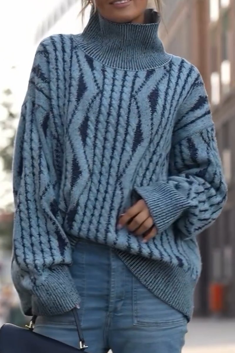 High-necked two-tone sweater