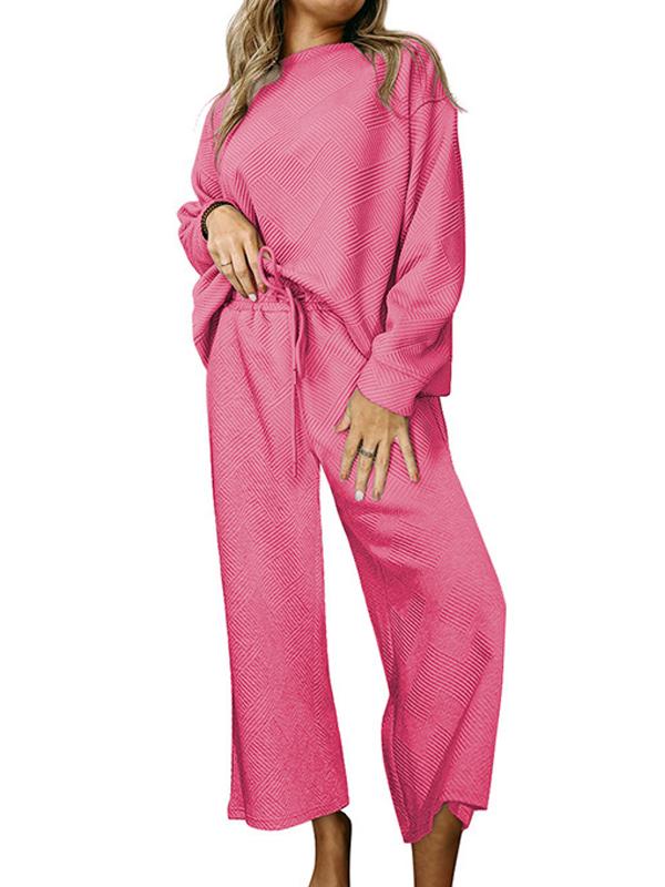 Women's Solid Textured Drawstring Track Suit Pink