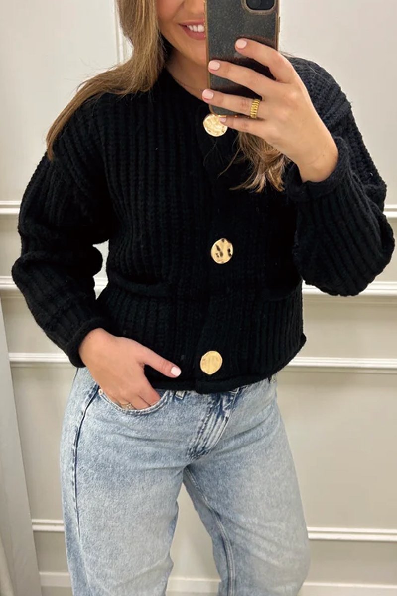 Women's Gold Button Knit Cardigan Black