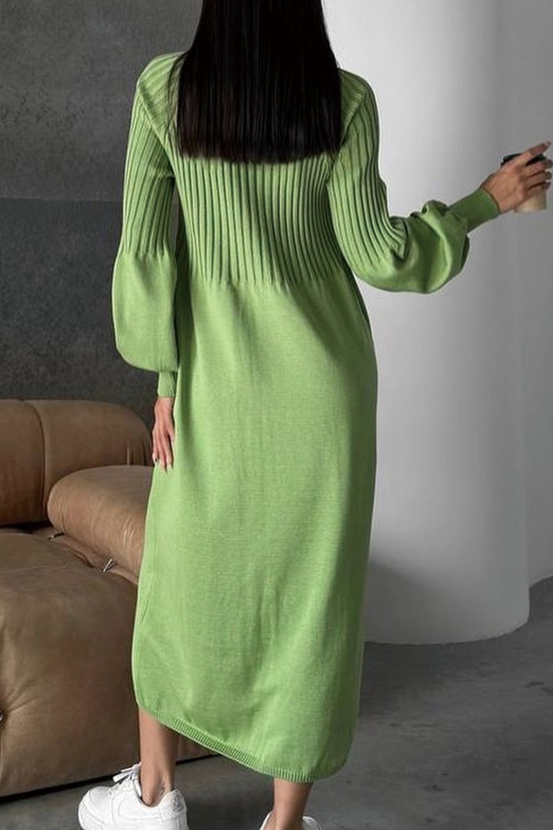 Women's solid color knitted long sleeve maxi dress