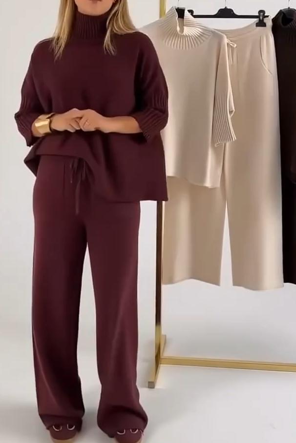 Women's simple slimming three-quarter-sleeve knit set