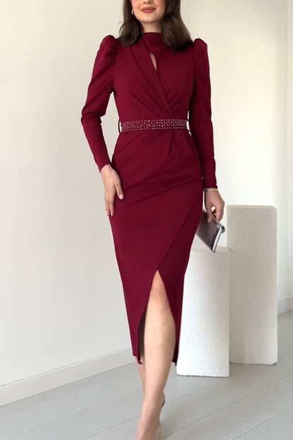 Women's Elegant Puff Sleeve Slit Dress