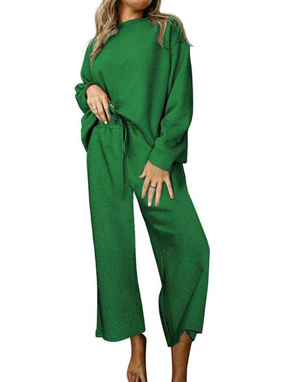 Women's Solid Textured Drawstring Track Suit Green