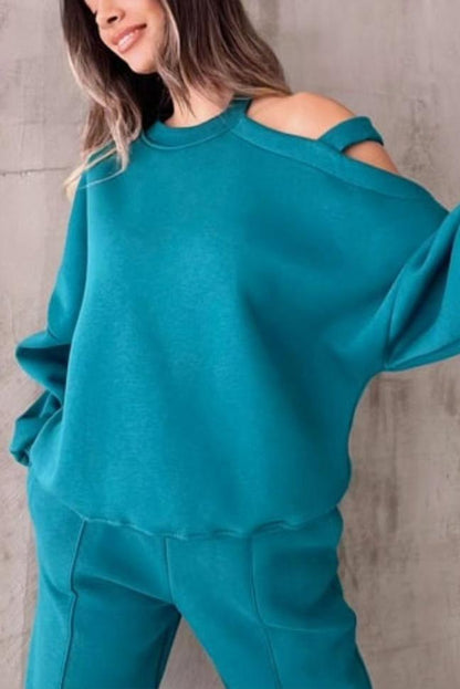 Women's irregular off-the-shoulder sweatshirt set