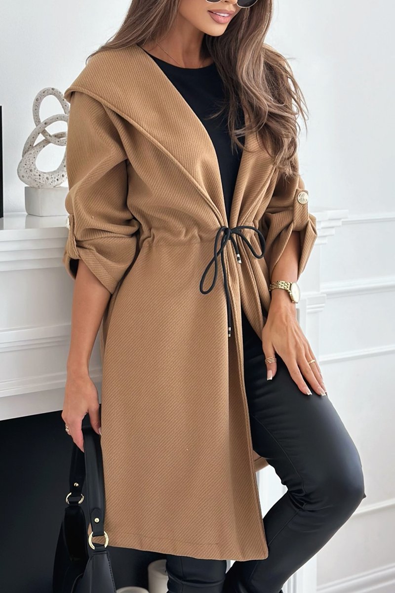 Women's Casual Solid Color Hooded Coat Brown