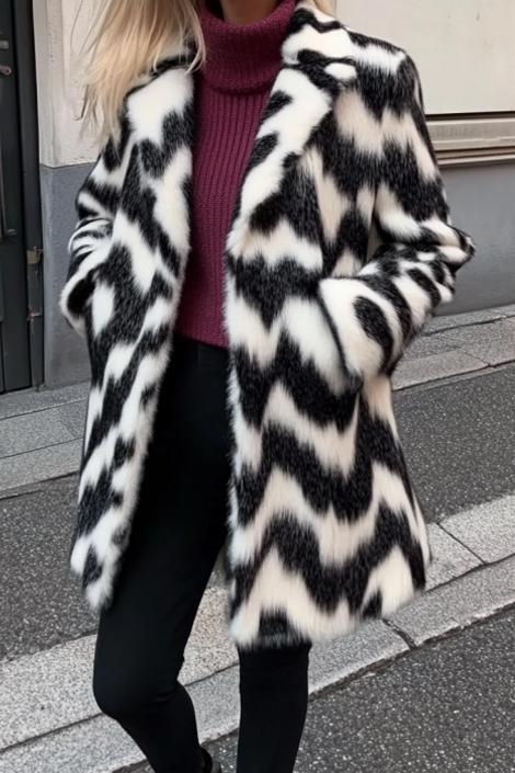 Casual zebra print coat Black