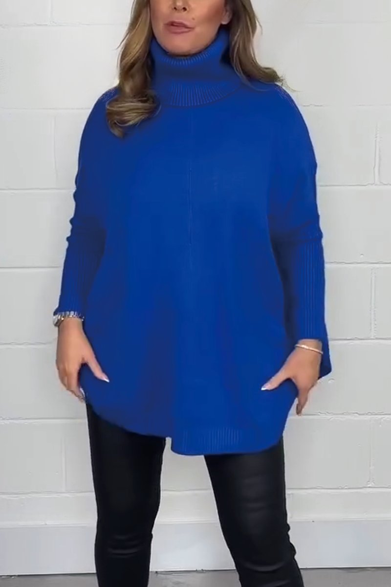 Women's Gorgeous soft knit oversized ribbed arm turtle neck jumper Blue