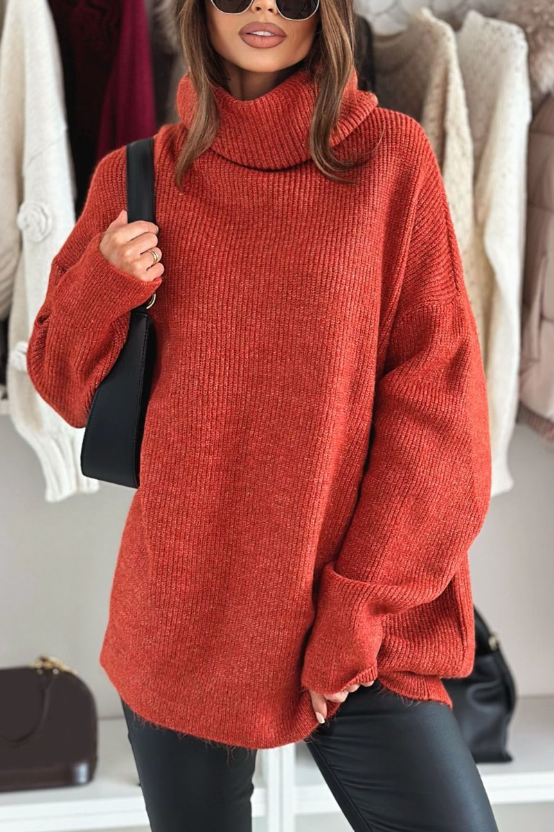 Women's Casual Turtleneck Sweater red