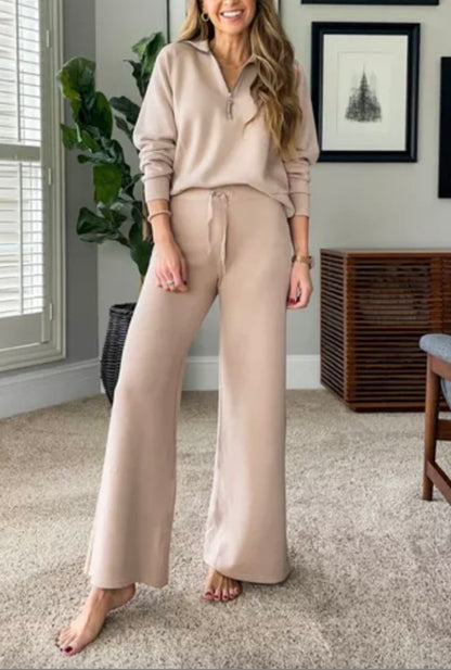 Women's Solid-color Casual Knit Suit beige