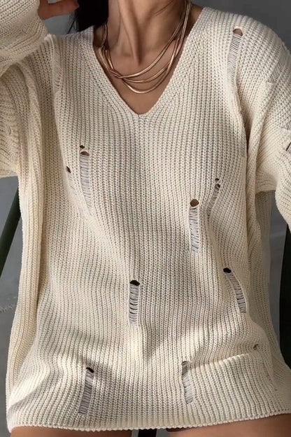 Women's Solid Color Knitted V-Neck Sweaters