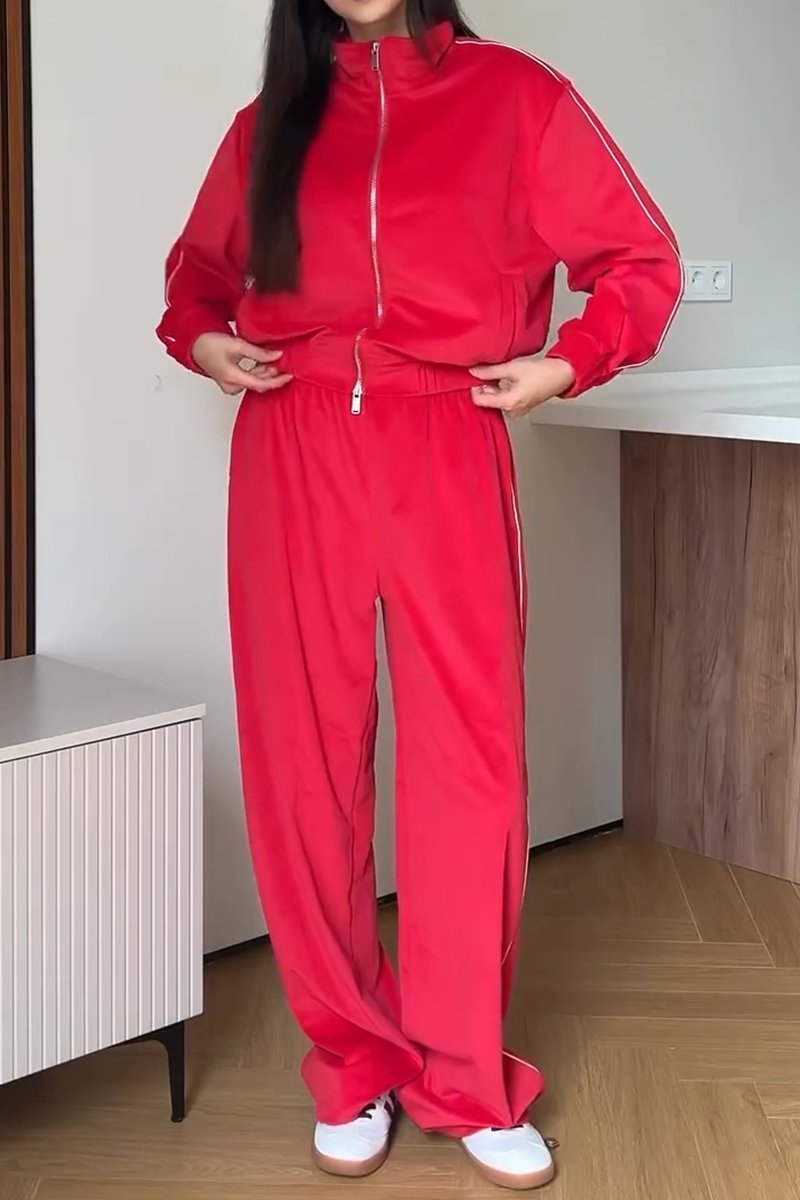 Women's Casual Sports Two-piece Pants Suit Red