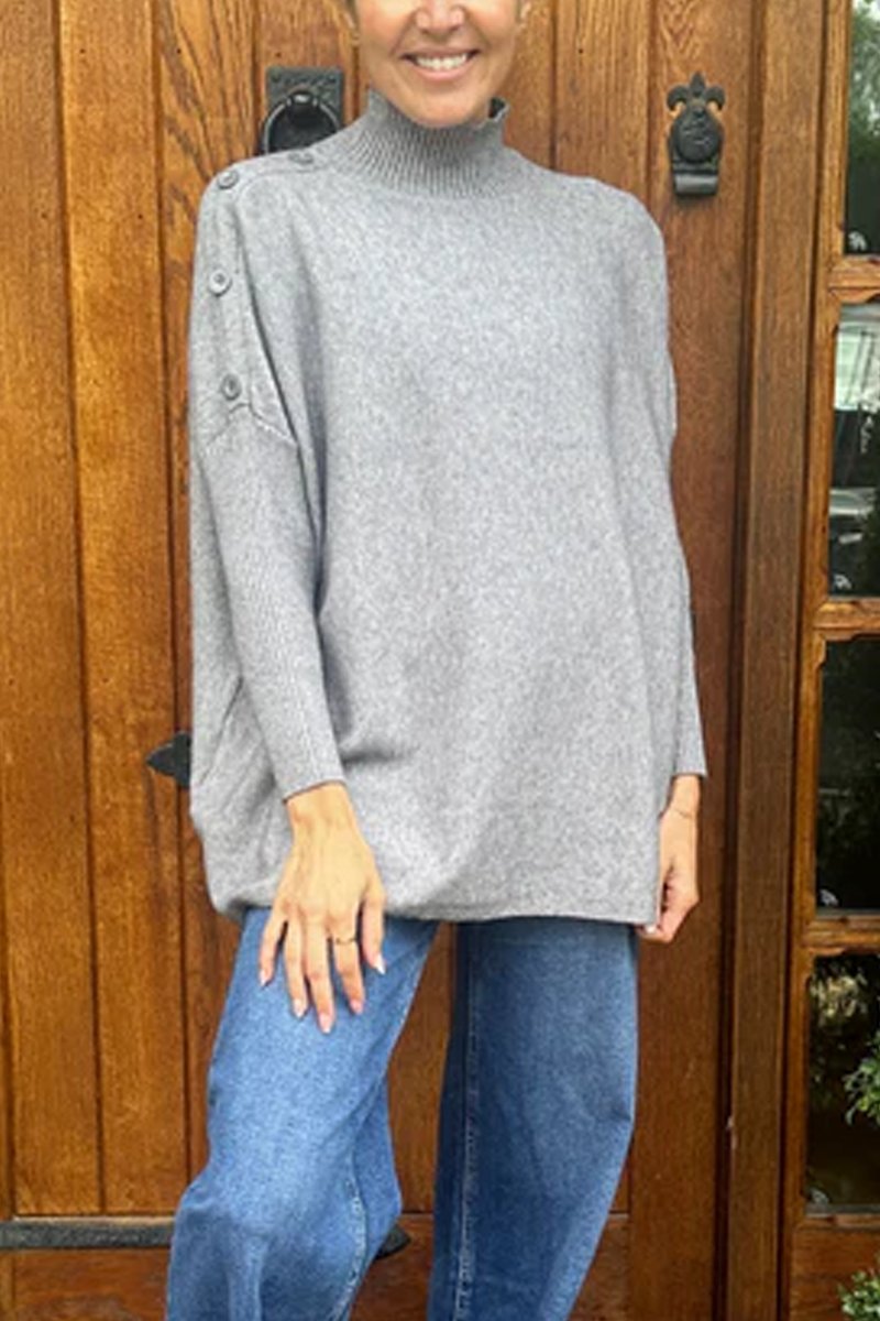 Women's knitted solid color turtleneck sweater Grey