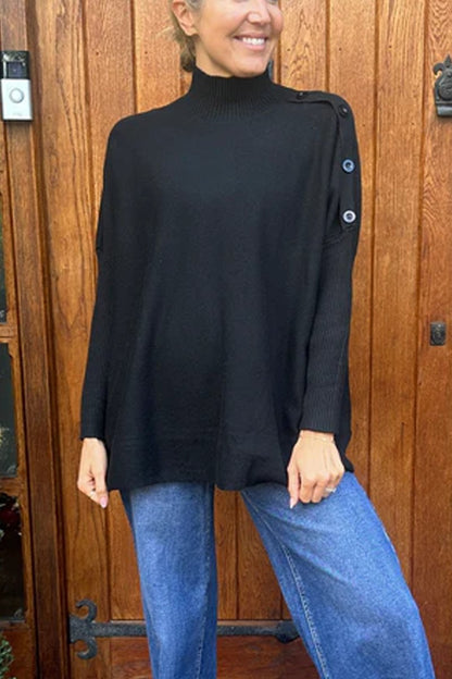 Women's knitted solid color turtleneck sweater Black