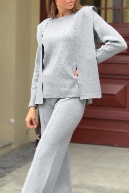 Women's casual fake two-piece shawl set grey