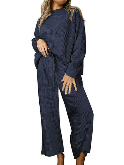 Women's Solid Textured Drawstring Track Suit