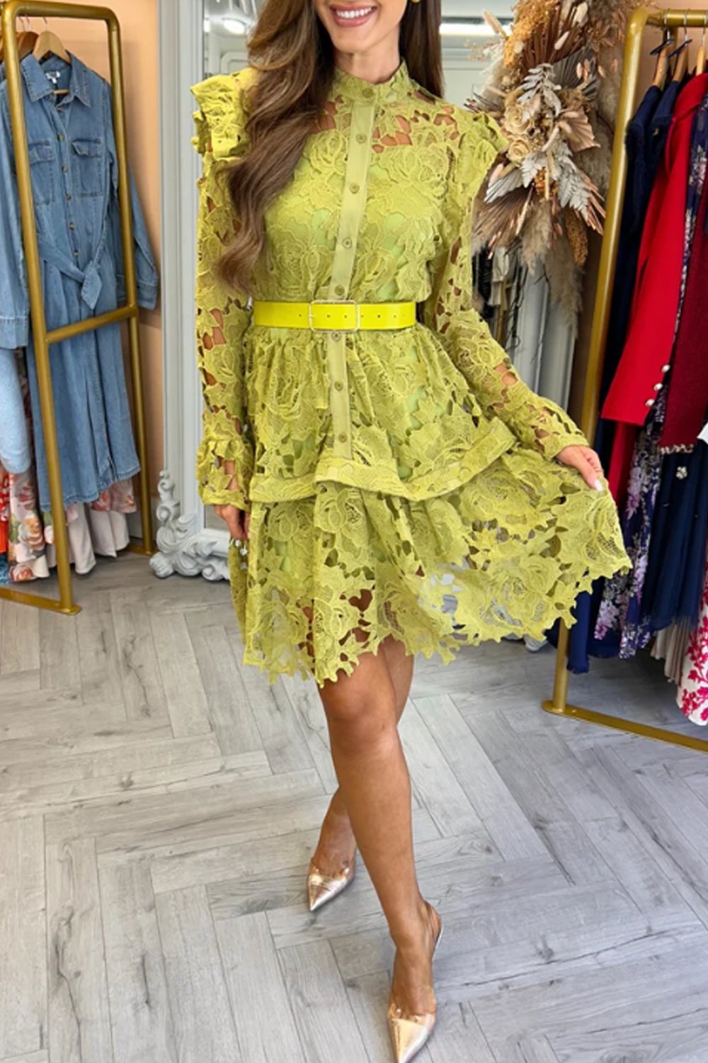 Women's Casual Elegant Solid Color Lace Dress green