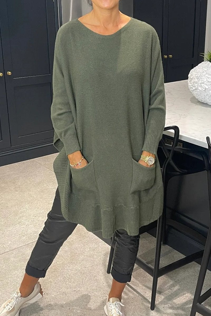 Women's Solid Color Knitted Cape Sweaters Green