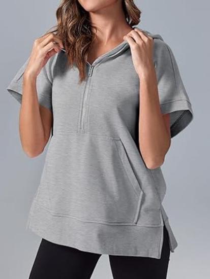 Women's Hooded Short-sleeved Half-zip Top