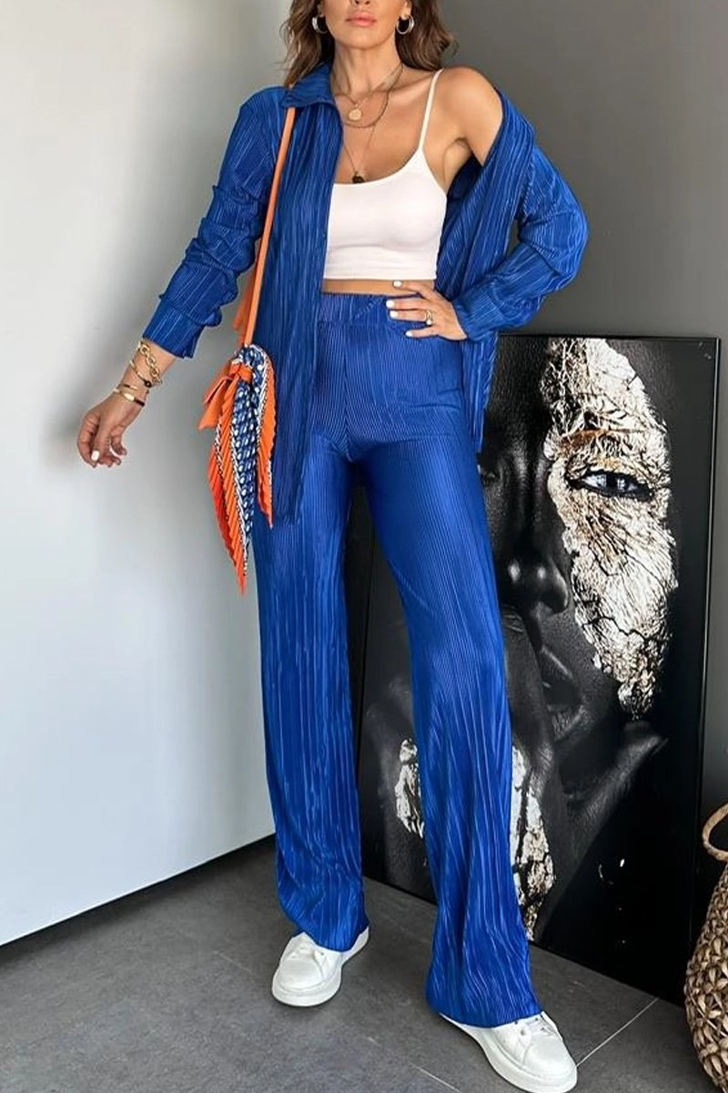 Women's casual loose pleated solid color suit Blue