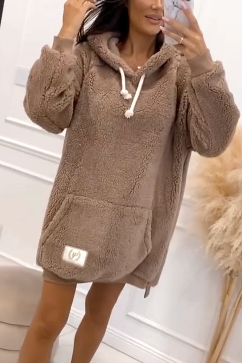 Women's Plush Hooded Sweatshirt Brown