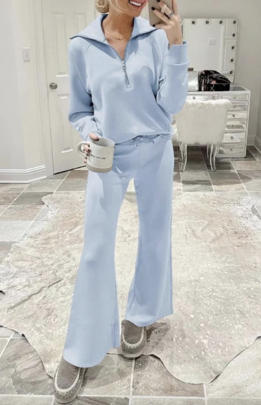 Women's Solid-color Casual Knit Suit sky blue