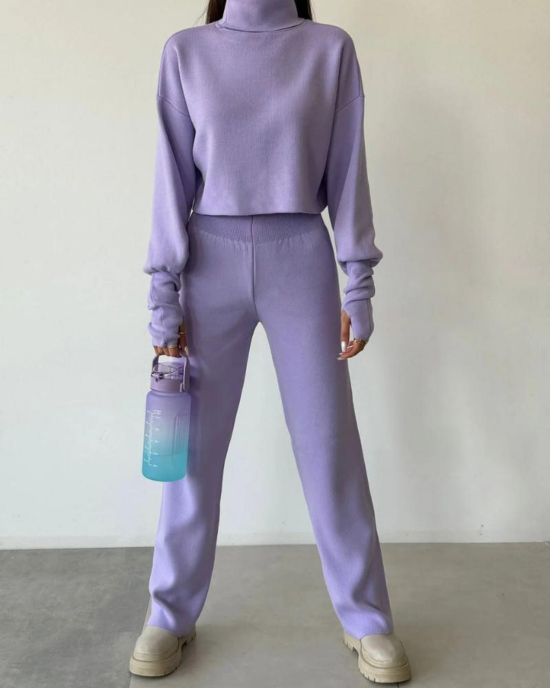 Women's Stretch Turtleneck Sweater Set purple