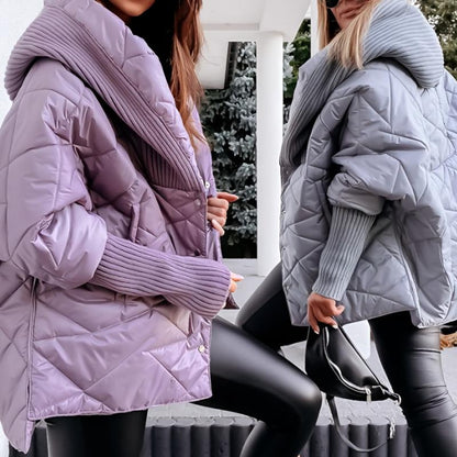 Women's Long Sleeve Hooded Patchwork Coat purple