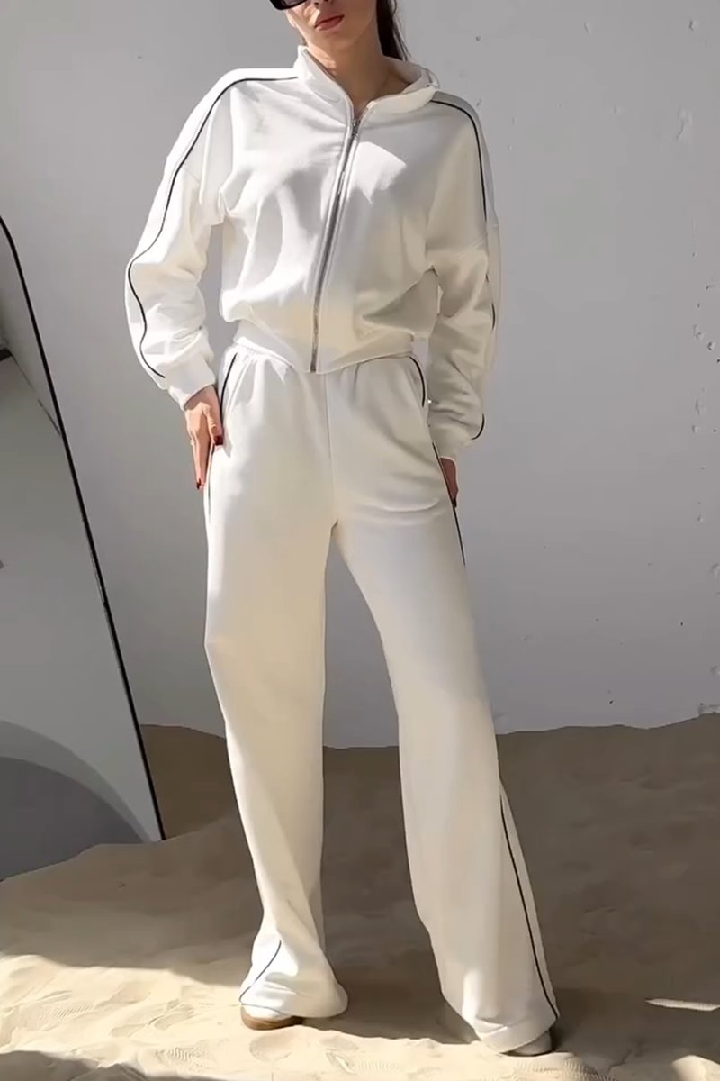 Women's Casual Contrast Color Two-Piece Pants Suit