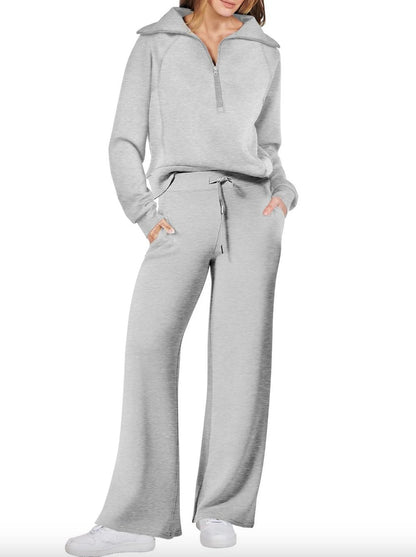 Women's Solid-color Casual Knit Suit light gray