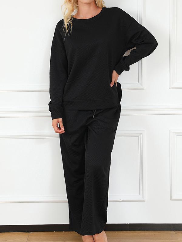 Women's Solid Textured Drawstring Track Suit Black