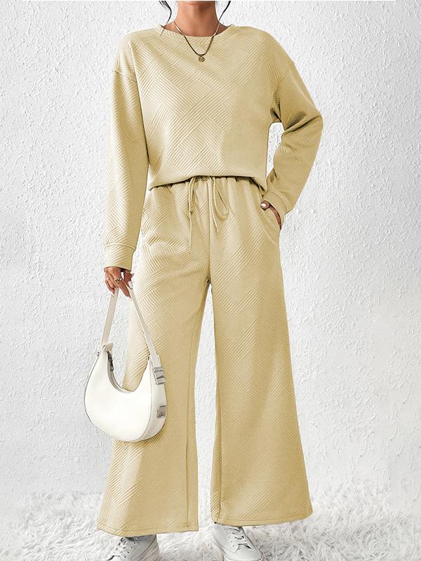 Women's Solid Textured Drawstring Track Suit Apricot