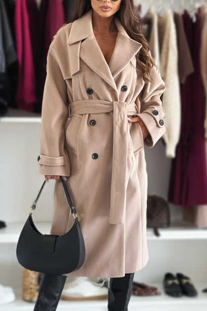 Women's Casual Solid Color Long Coat Coffee