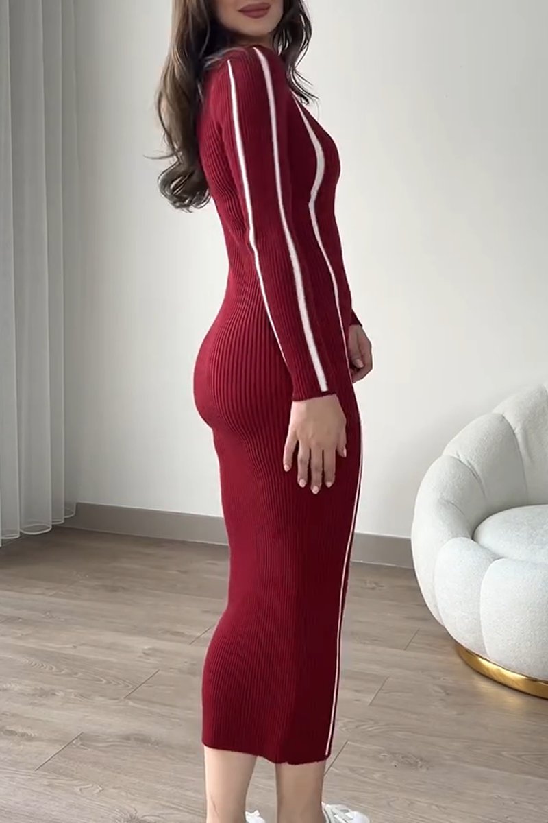 Women's Elegant Knit Color Matching Dress